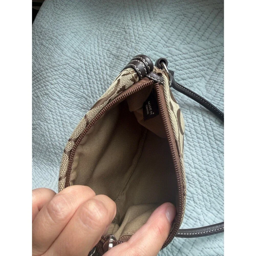 Coach Vintage Signature Canvas Turnlock Wristlet with Leather Trim in Brown EUC